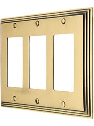 Mid-Century GFI / Decora Cover Plate - Triple Gang in Antique Brass.